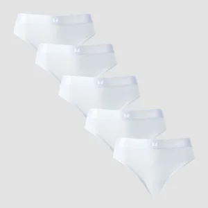 Damskie majtki od bikini ze średnim stanem z kolekcji MP (5 sztuk) – białe - Size M