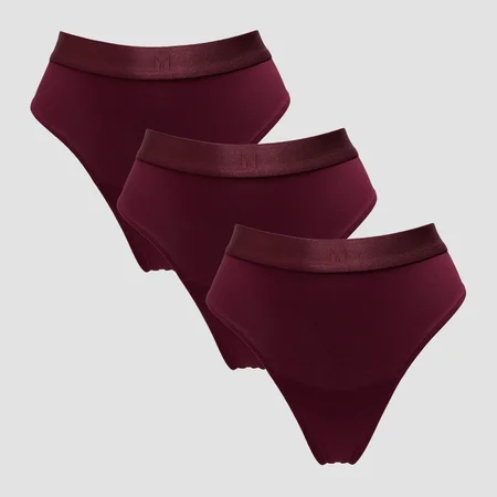 Damskie stringi ze średnim stanem z kolekcji MP (3 sztuki) – Deep Berry