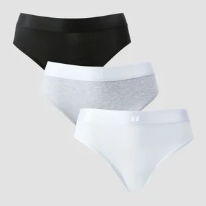 Damskie majtki od bikini ze średnim stanem z kolekcji MP (5 sztuk) – białe / czarne / Grey Marl - Size S