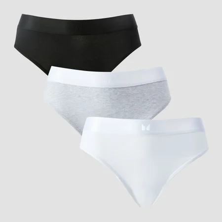 Damskie majtki od bikini ze średnim stanem z kolekcji MP (5 sztuk) – białe / czarne / Grey Marl