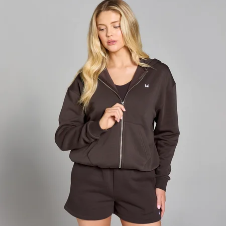 Damska bluza z kapturem i zapięciem na suwak z kolekcji Basics MP – Chocolate