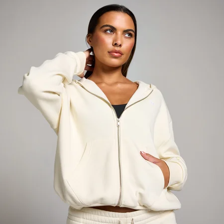 Damska bluza z kapturem i zapięciem na suwak z kolekcji Basics MP – Soft Cream