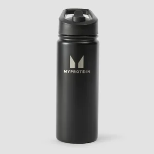Butelka z metalu z recyklingu ze składaną słomką z kolekcji Myprotein, 500 ml – czarna - Colour Black