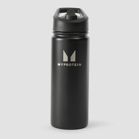 Butelka z metalu z recyklingu ze składaną słomką z kolekcji Myprotein, 500 ml – czarna