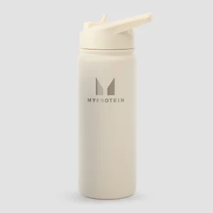Butelka z metalu z recyklingu ze składaną słomką z kolekcji Myprotein, 500 ml – Natural Cream - Colour Natural Cream