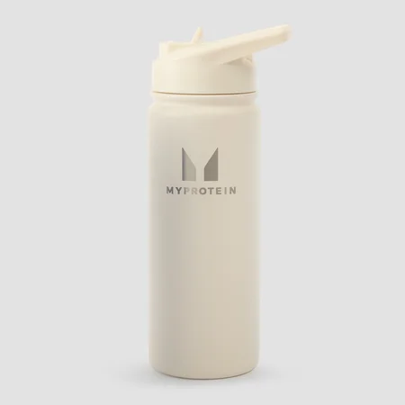 Butelka z metalu z recyklingu ze składaną słomką z kolekcji Myprotein, 500 ml – Natural Cream
