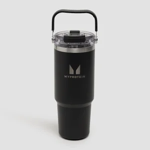 Metalowa Butelka z Recyklingu Myprotein z Górnym Uchwytem i Słomką 900ml - Czarna - Colour Black