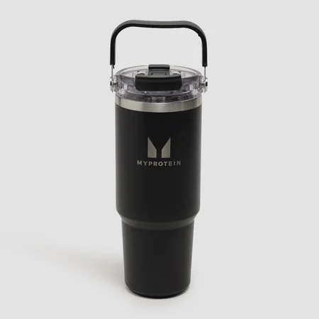 Metalowa Butelka z Recyklingu Myprotein z Górnym Uchwytem i Słomką 900ml - Czarna