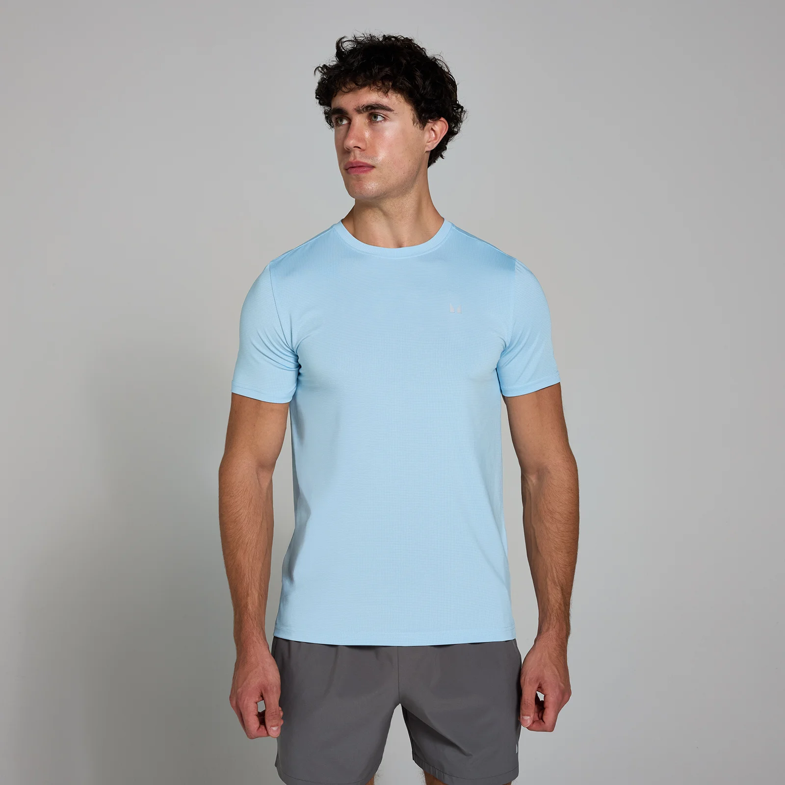 Męski T-shirt z kratkowanej tkaniny z kolekcji Active MP – Sky Blue - XS Obraz 1