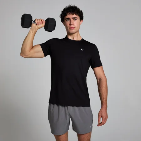 Męski T-shirt z kratkowanej tkaniny z kolekcji Active MP – czarny