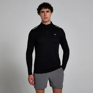 Męska bluza z kratkowanej tkaniny z suwakiem ¼ – czarna - Size XS