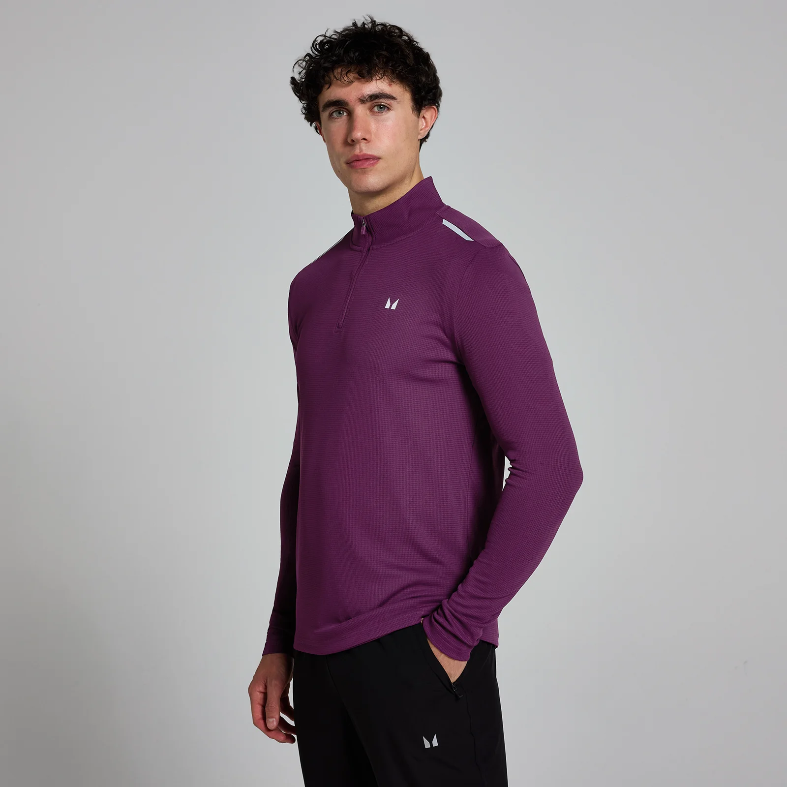 Męska bluza z kratkowanej tkaniny z suwakiem ¼ – Plum - S Obraz 1