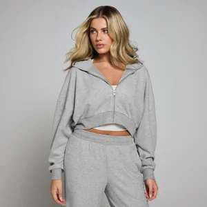 Damska bluza z kapturem i zapięciem na suwak z miękkiej w dotyku tkaniny z kolekcji MP – Grey Marl - Size XS