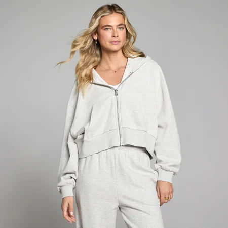 Damska Lekka Bluza z Kapturem Loopback Zip Through MP - Szary Melanż