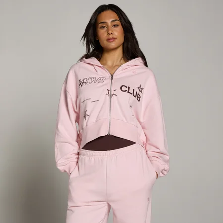 Damska Lekka Bluza z Kapturem MP Women's Move Club Graphic Lightweight Loopback na Zamek - Bladoróżowy