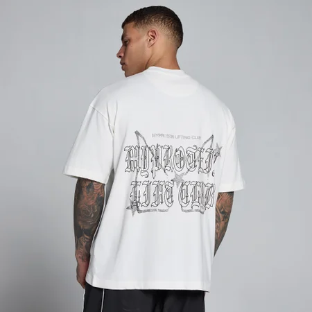 MP Koszulka Męska Lift Graphic Washed Oversize Cotton - Vintage Biały