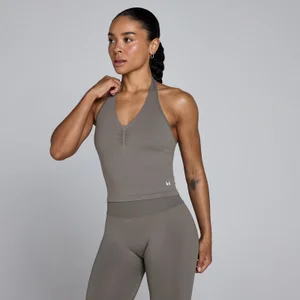 Damski Top Tempo Bezszwowy z Wiązaniem na Szyi MP - Ciemny Truflowy - Size XS