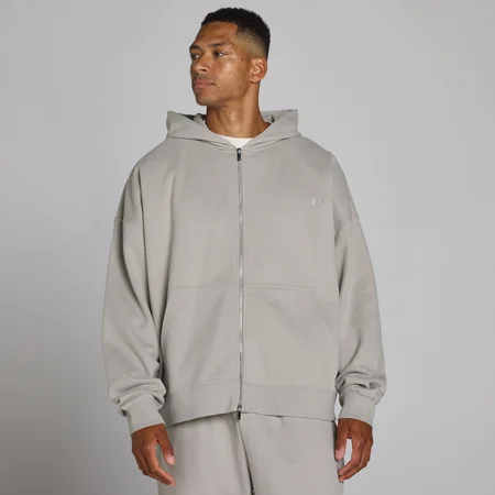 Bluza z Kapturem Oversize z Dwukierunkowym Zamkiem - Kredowy Szary