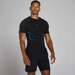 Bezszwowa Koszulka Lift Muscle Fit - Prany Czarny/Niebieski Power Blue - Size M