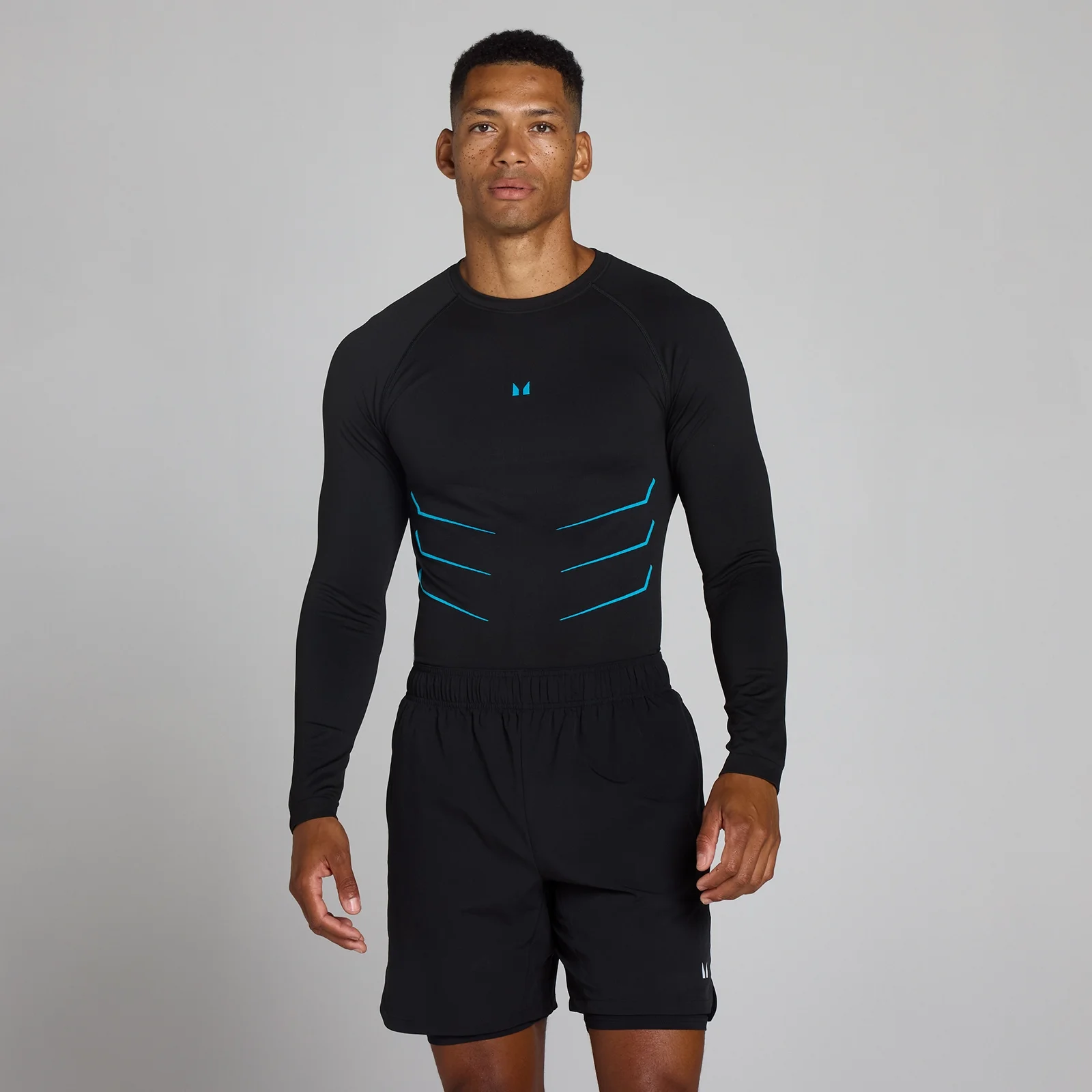 Bezszwowa koszulka z długim rękawem Lift Muscle Fit - Prany Czarny/Power Blue - M Obraz 1