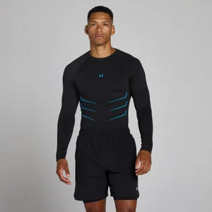 Bezszwowa koszulka z długim rękawem Lift Muscle Fit - Prany Czarny/Power Blue - Size M