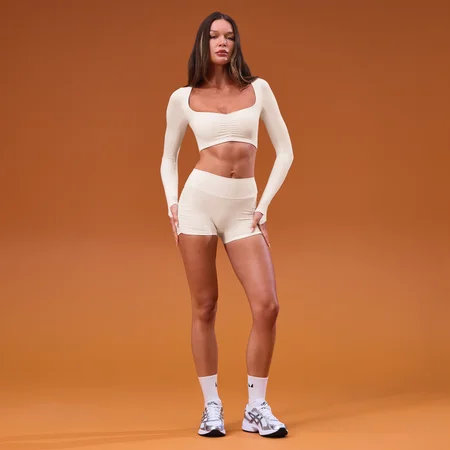 Krótka Koszulka MP Damska Tempo Cropped Ruched - Kokosowy