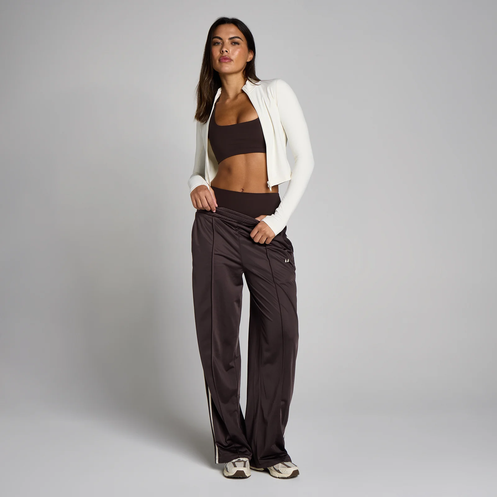 Damskie Spodnie Dresowe MP Tricot Track Proste - Kakaowy/Waniliowy - XS Obraz 3