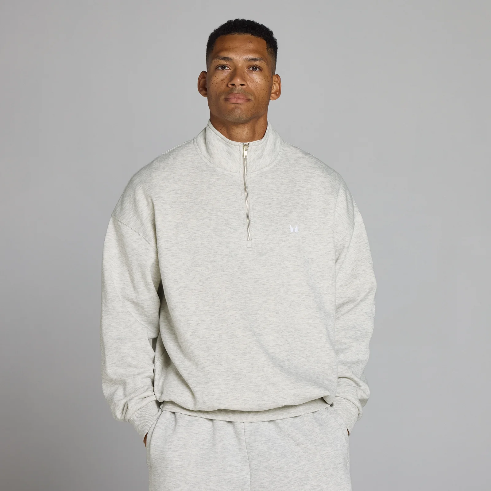 MP Men's Rest Day Oversized 1/4 Zip - Light Grey Marl - M Obraz 1