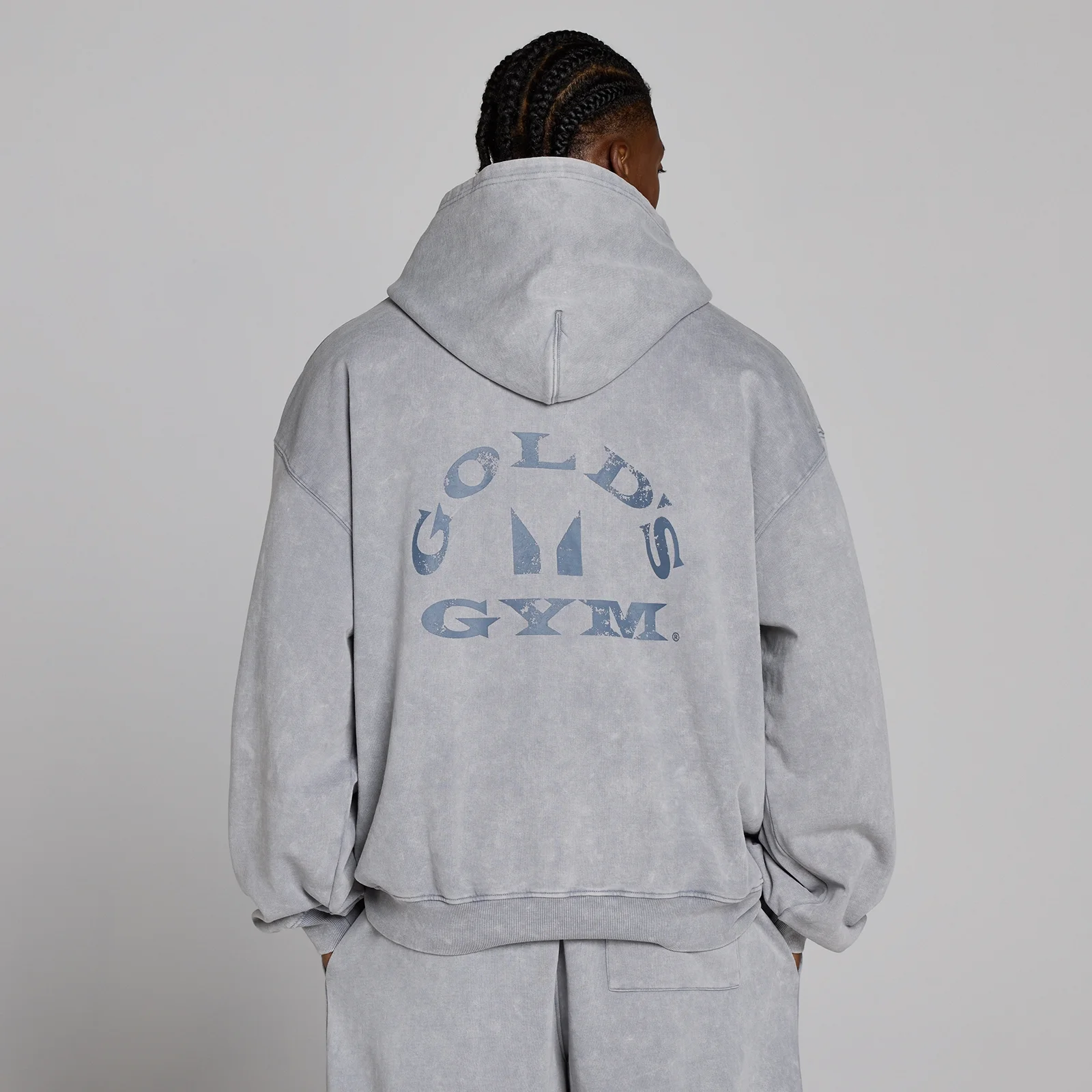 MP X Gold's Męska Washed Graphic Oversized Bluza z Kapturem - Steel Blue - L Obraz 4