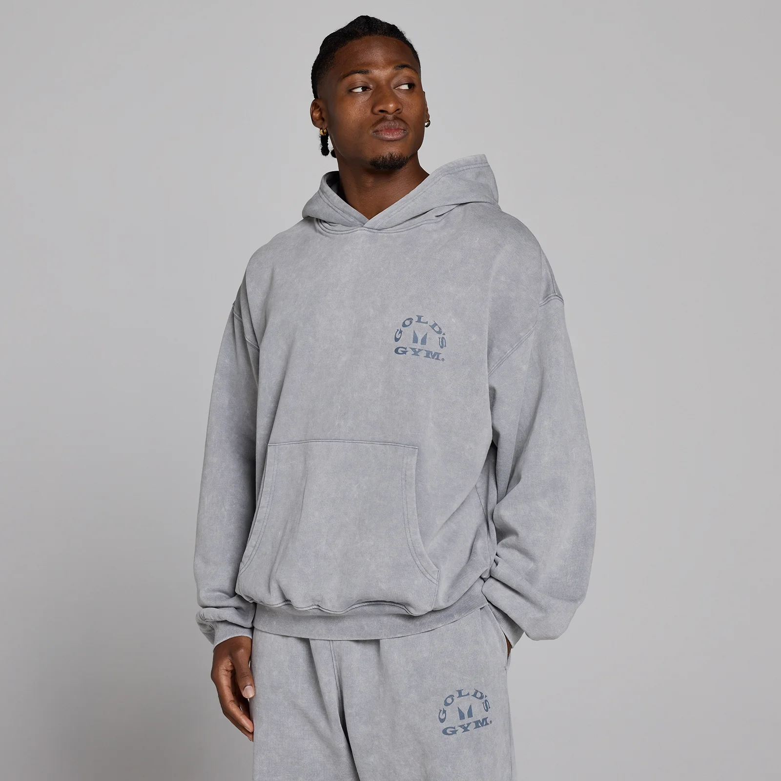 MP X Gold's Męska Washed Graphic Oversized Bluza z Kapturem - Steel Blue - L Obraz 3