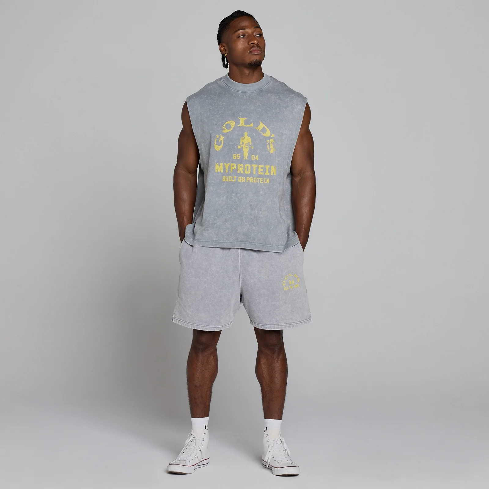 MP X Gold's Męska Washed Graphic Oversized Sweat Spodenki - Steel Blue - XS Obraz 5