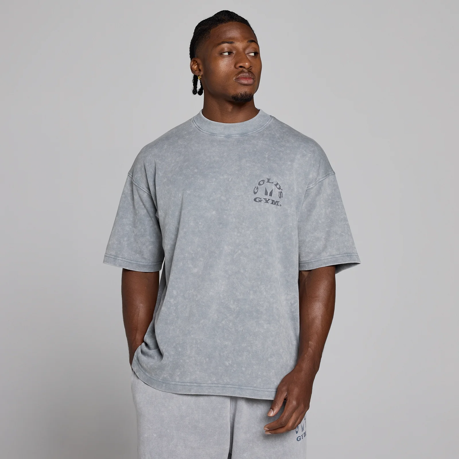 MP X Gold's Męska Washed Graphic Oversized Koszulka - Steel Blue - XS Obraz 3